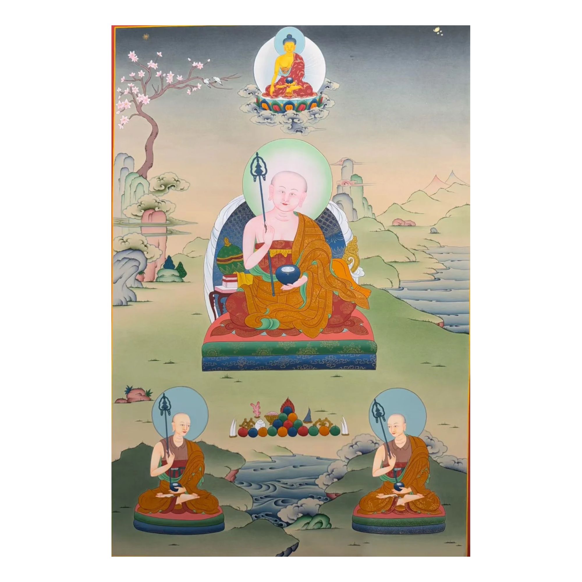 纯手绘尼泊尔精品唐卡地藏菩萨财神护法藏族客厅走廊玄关装饰挂画