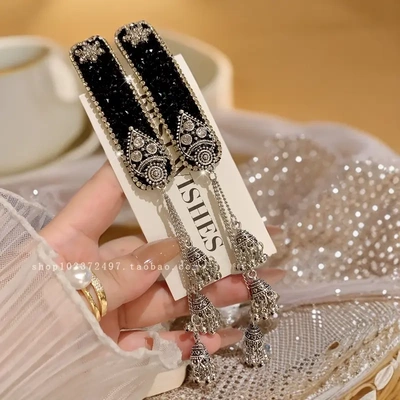 古风新中式闪钻铃铛流苏发夹女气质优雅侧边夹掰掰夹刘海夹古装ZP