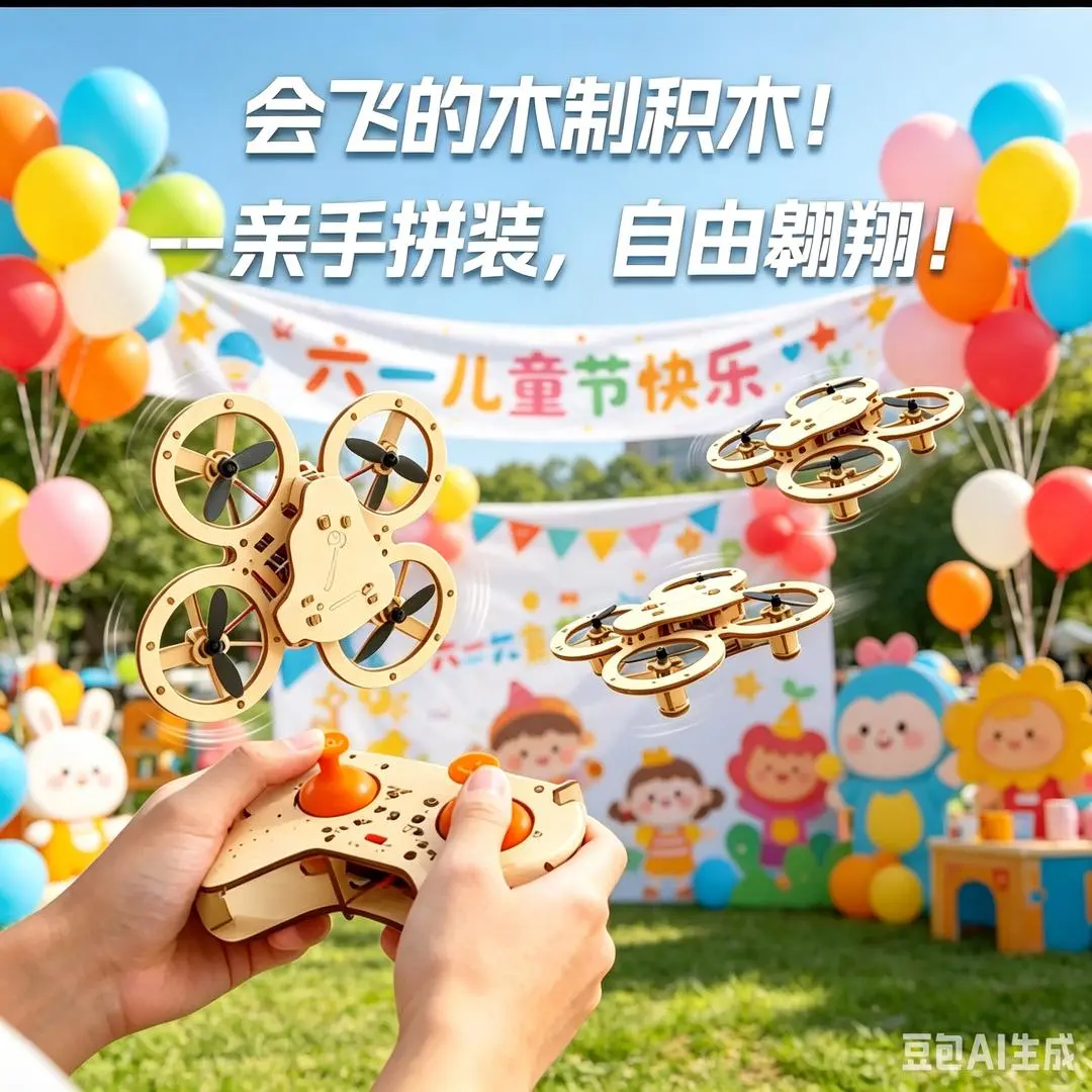 2026新款【轻奢礼物】木质拼装DIY四轴飞行器无人机模型亲子HP