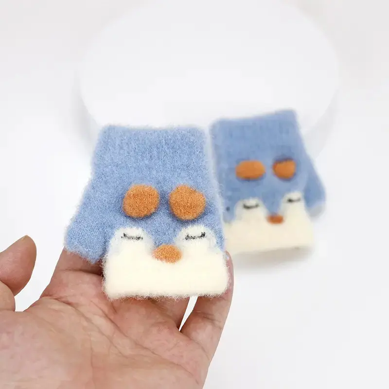 宝宝手套0-3岁婴幼儿男女秋冬季加绒手套童保暖半指不分指手套ZP