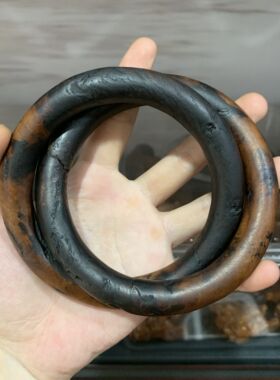 天然雷击枣木乾坤圈一体精雕无拼接雷焦阴阳环镯子木雕道家用品
