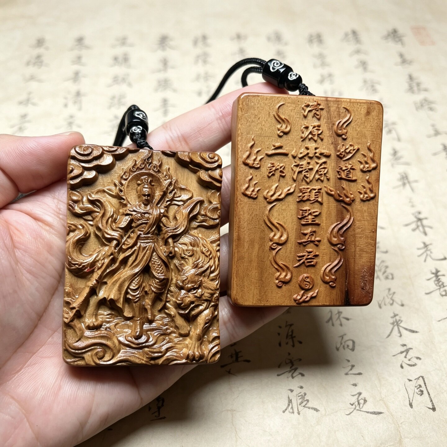 雷击枣木二郎神杨戬挂牌哮天犬神木雕