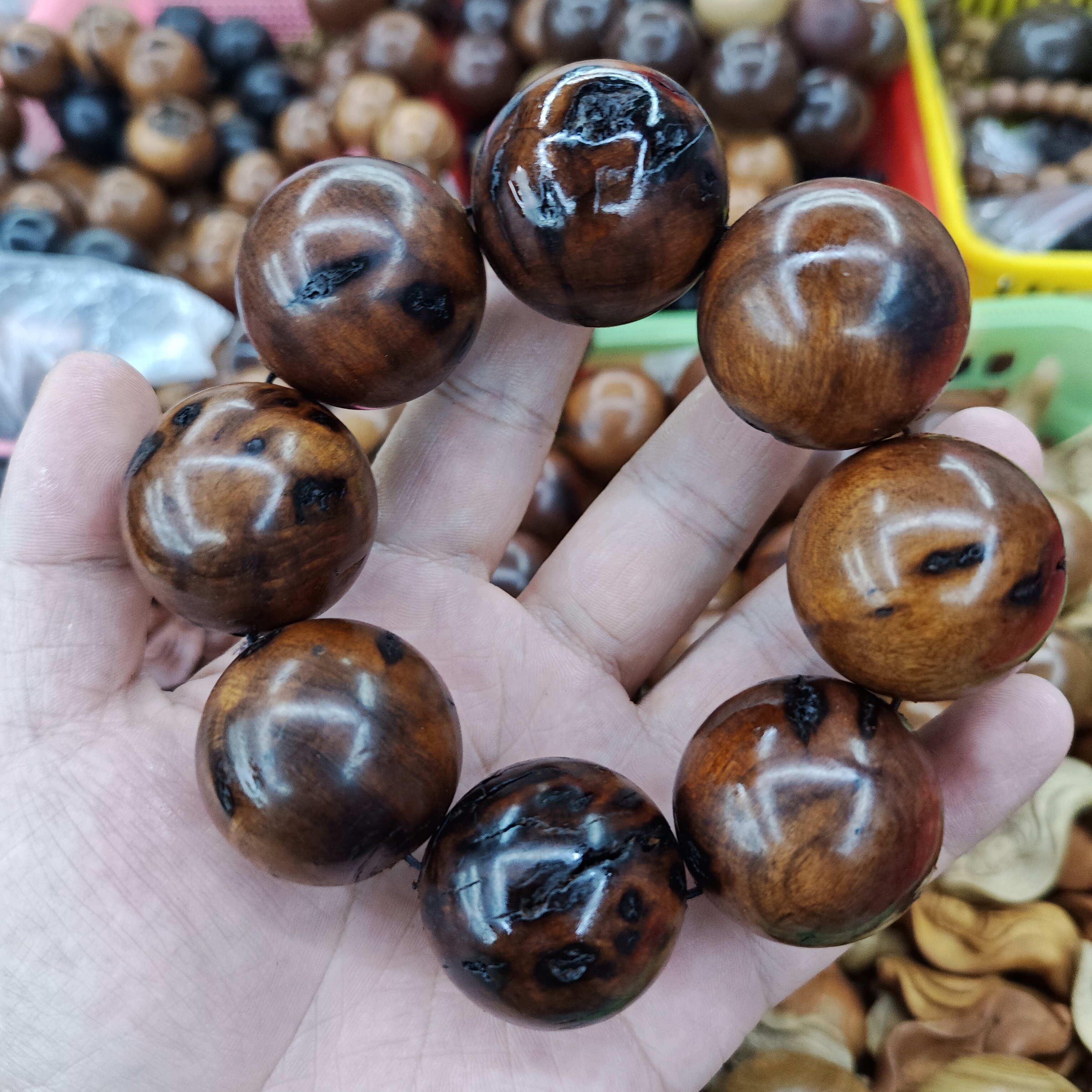 雷击枣木手串雷焦雷纹原木老料枣木手串念珠配戴木珠带雷痕3.5*8