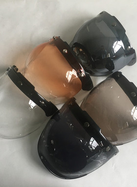 美国TORC头盔复古半盔三扣式泡泡镜片透明黑色棕红色电镀银带支架