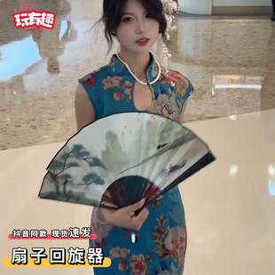 扇子回旋器迷你伸缩扣透明炫酷飞扇子腰部旋转绕圈耍帅神器转扇子