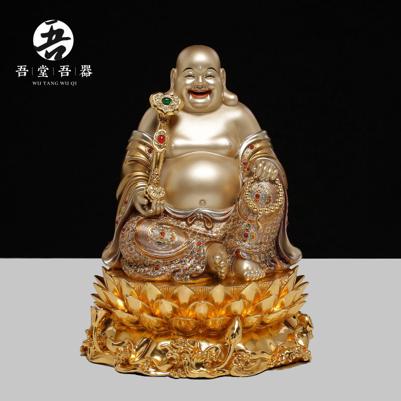 吾堂吾器 黄铜《笑佛弥勒佛》掐丝珐琅镶宝佛像摆件家用供奉神像