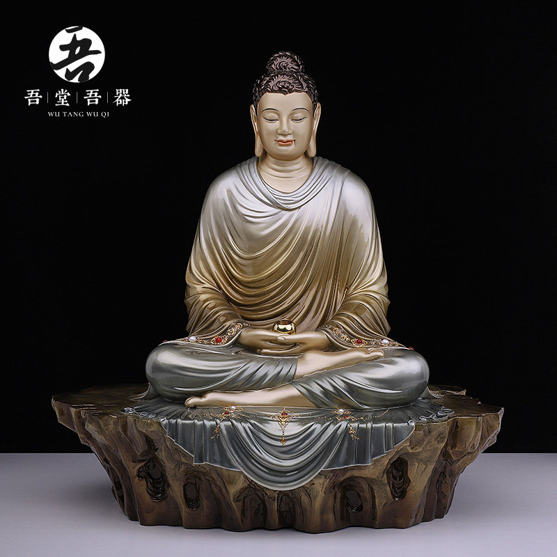 速发 黄铜《件道半身佛》掐丝镶宝佛像摆悟 家居工艺品