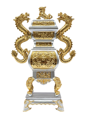 金银双色佛前寺庙香炉烛台摆件