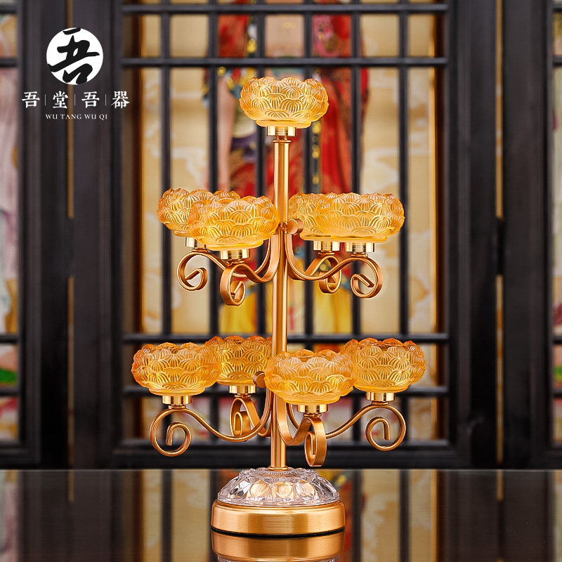七品万字烛台 家用琉璃九品佛莲佛蜡烛台 前佛灯供灯 酥油灯灯座