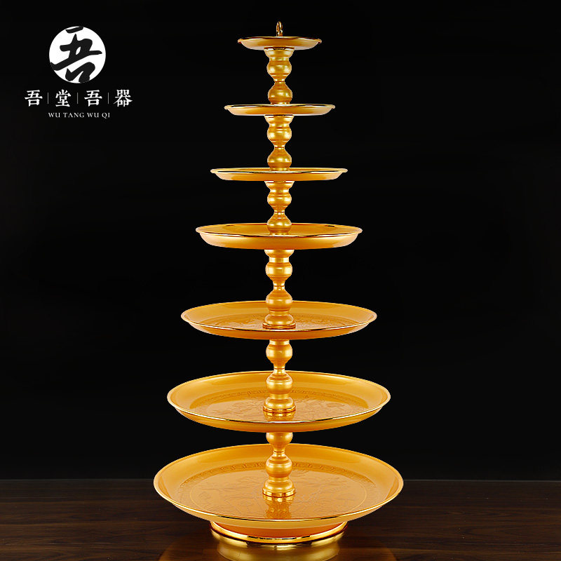 速发供盘果盘金层珍珠七莲花供碟 供神多层贡品盘果佛水果盘托盘