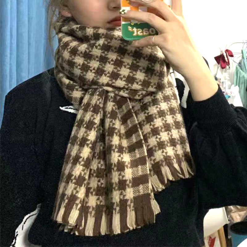 秋冬季格纹学生情侣加厚保暖披肩