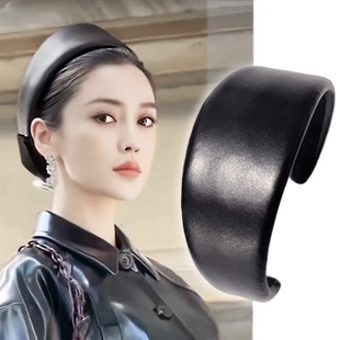 大气高贵感原创手工硬头箍 皮发箍黑色轻奢厚款 baby同款 超宽法式
