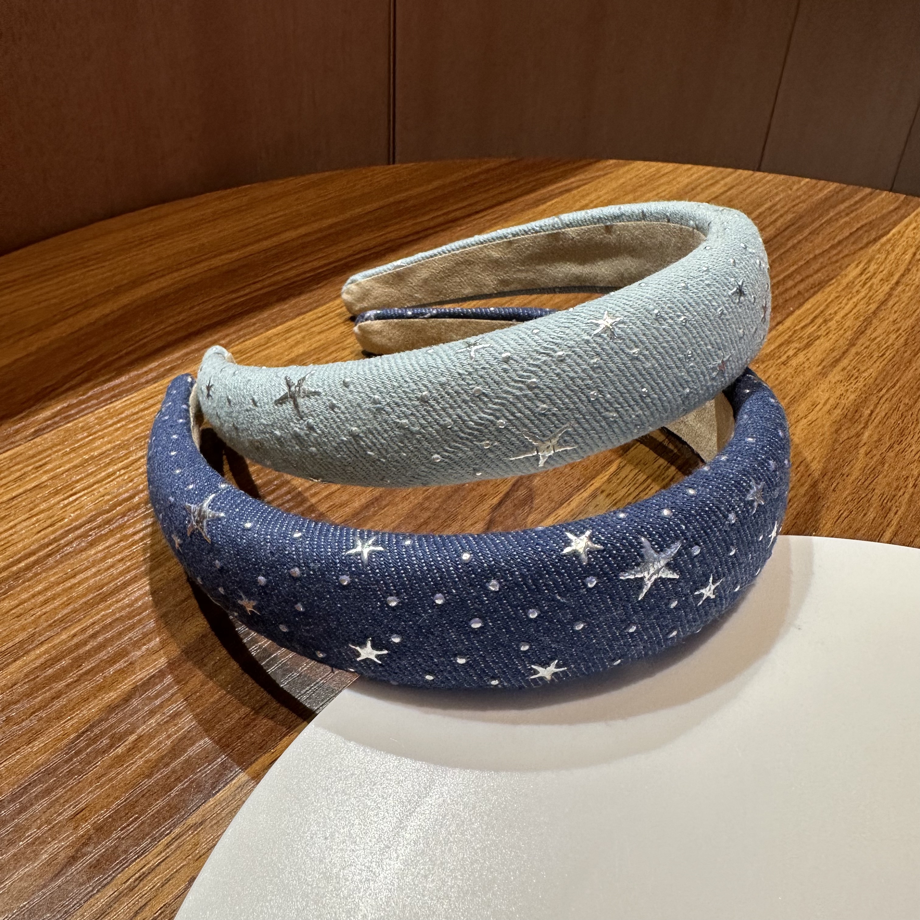 韩版蓝色星星发箍牛仔布艺高颅顶头箍复古百搭洗脸压发头饰发卡女