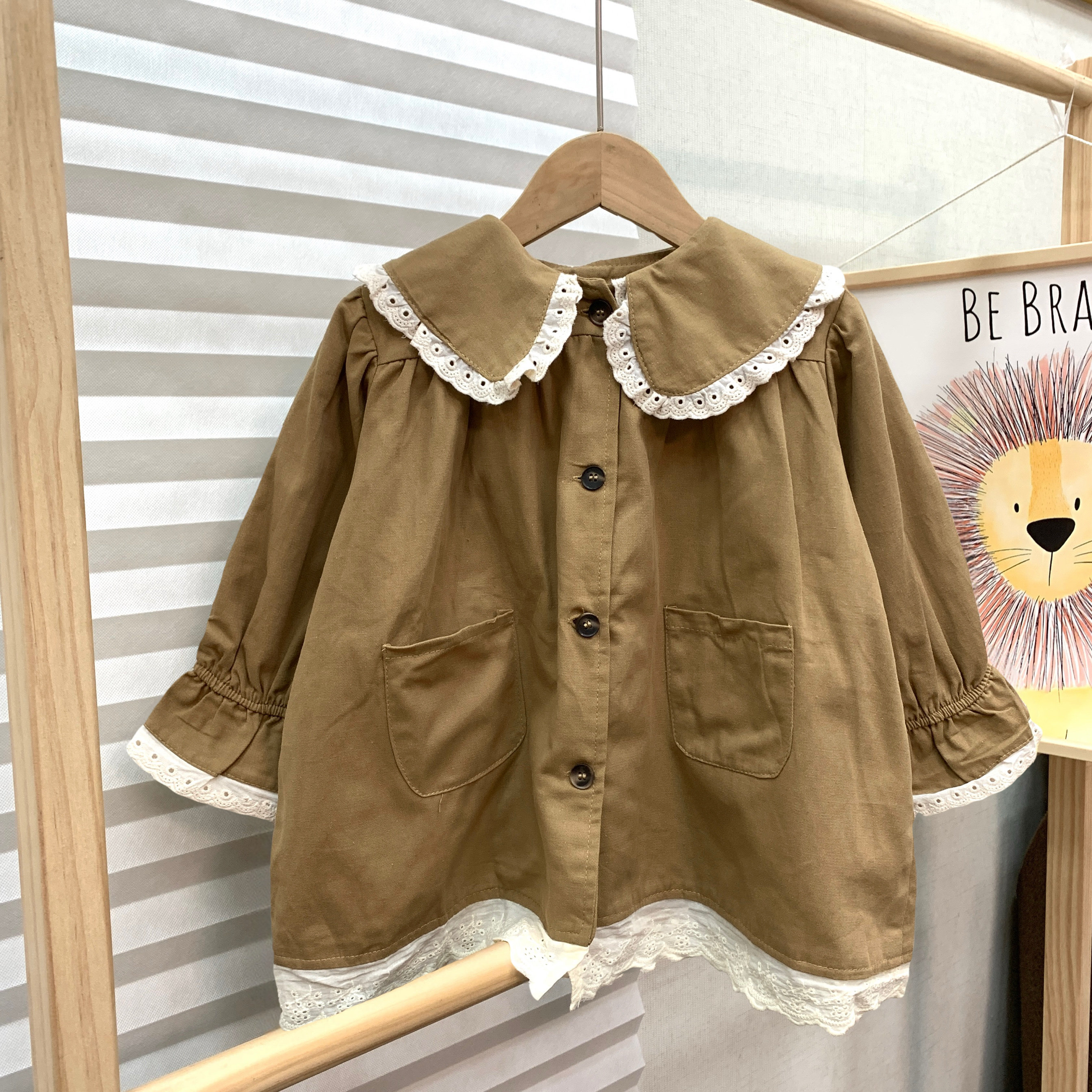 女童双层纯棉韩版风衣春秋小童上衣女宝宝中长款森系文艺复古外套