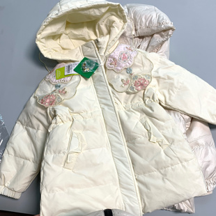 原原原专柜正品女童秋冬国风重工刺绣带领子可脱中长款年服羽绒服