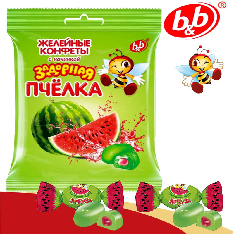 西瓜软糖俄罗斯糖果原装进口西瓜味爆浆果汁软糖夹心喜糖休闲零食