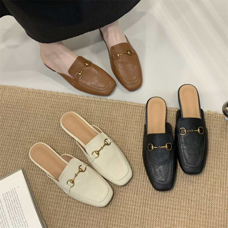 3厘米低跟真皮法式百搭防滑底包头半拖鞋女外穿四季穆勒上班拖鞋,女鞋,包头拖,淘宝优惠券,粉丝福利购,淘宝优惠卷