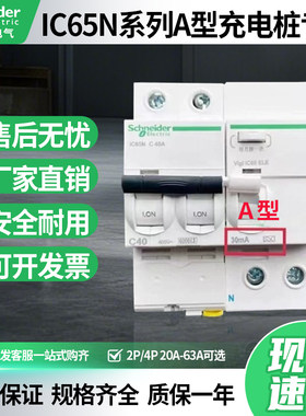 施耐德A9汽车充电桩专用漏电保护器2P40A断路器4P63a型漏保双波浪