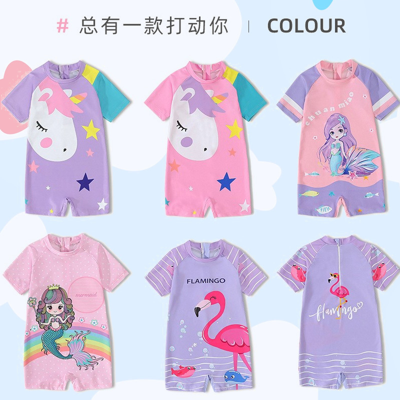 儿童泳衣女童小中大童学生可爱卡通印花连体ins风温泉游泳衣