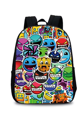 新品几何冲刺印花双肩书包 Geometry Dash儿童幼儿园书包35CM背包