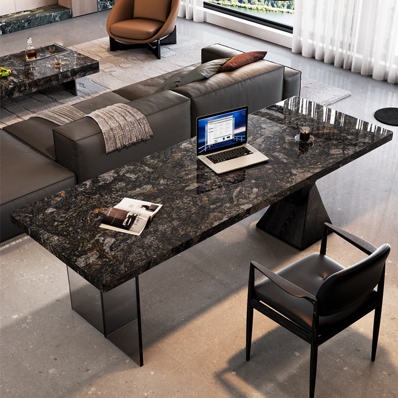意式极简天然大理石客厅书桌