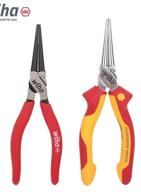 德国wiha威汉圆嘴钳进口电工绝缘加长绕线尖头钳子带牙6寸26735