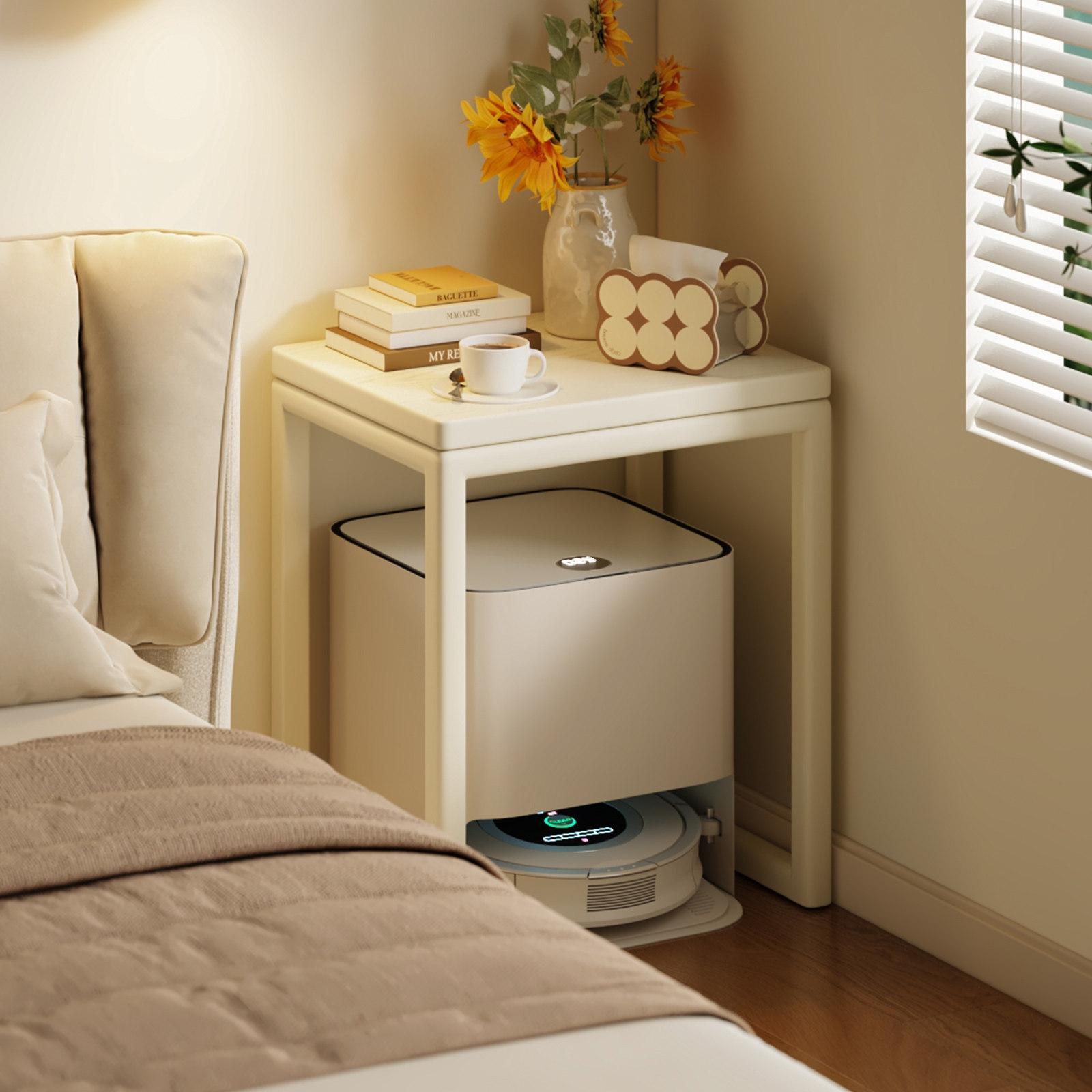 卧室床头柜床边扫地机器人上方置物柜实木移动基站遮挡柜客厅边几