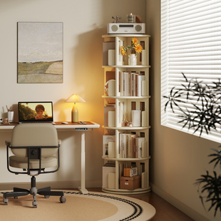 实木旋转书架360度书柜落地家用客厅儿童大容量绘本架白色置物架