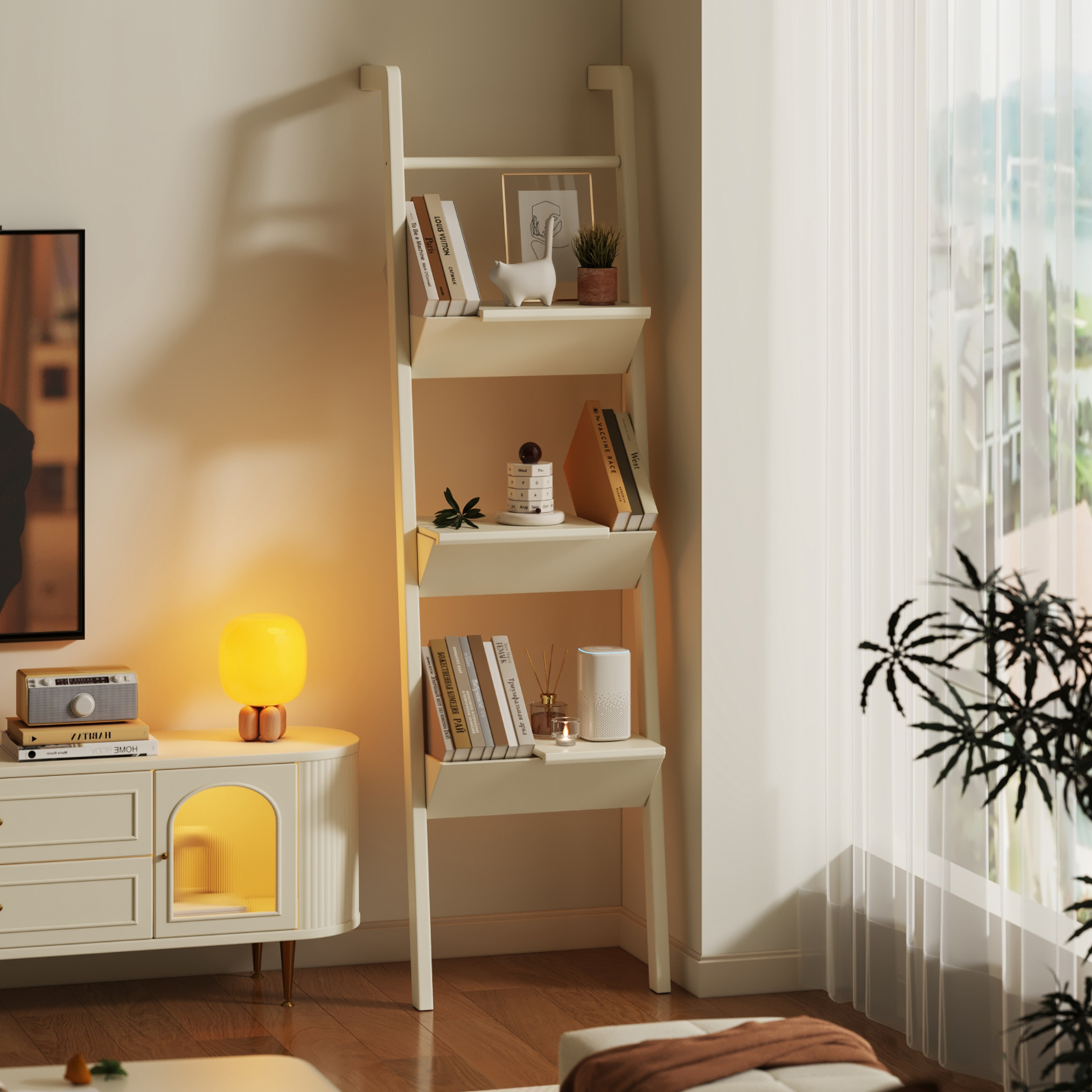 美冉家居实木书架置物架一体