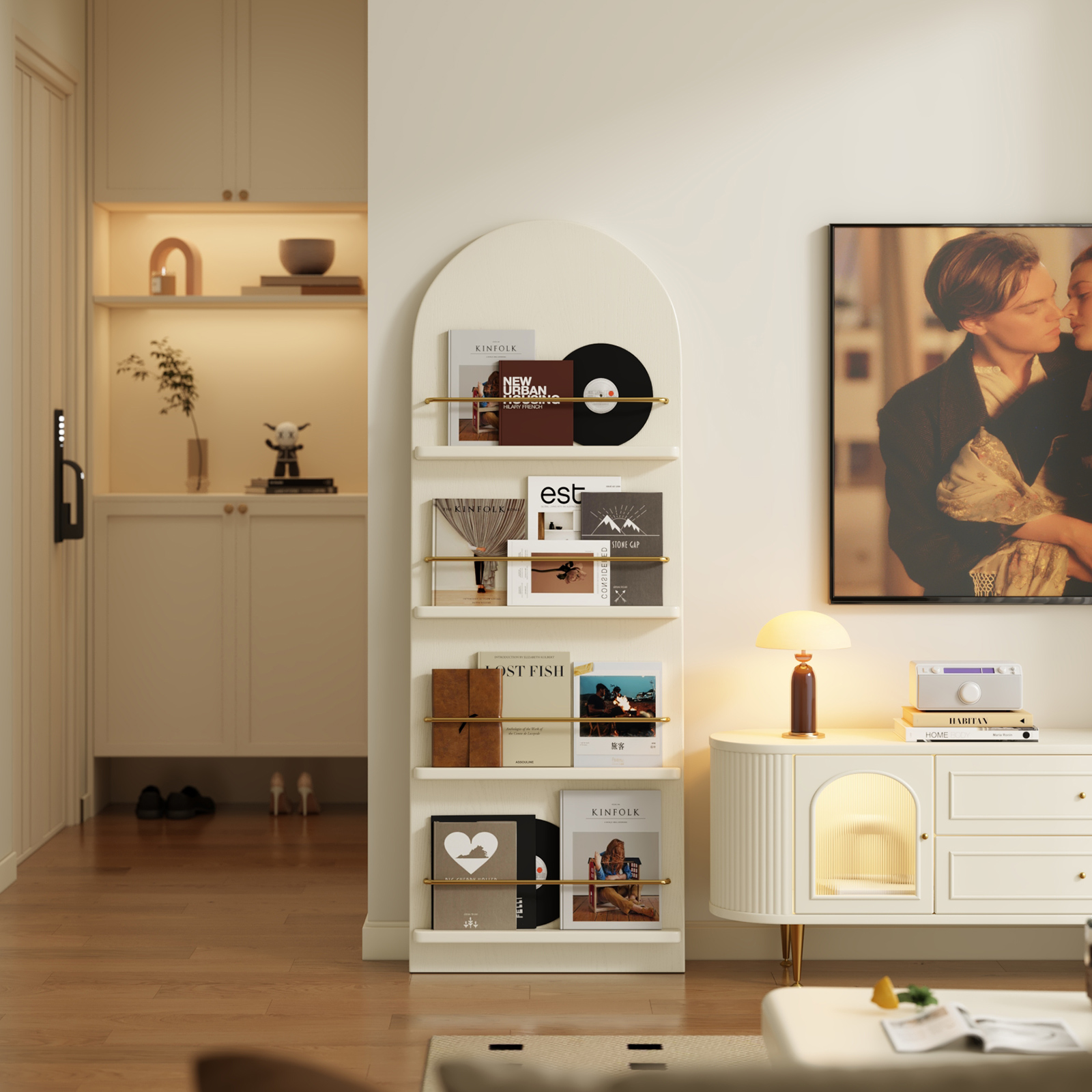 美冉家居实木拱形杂志展示架