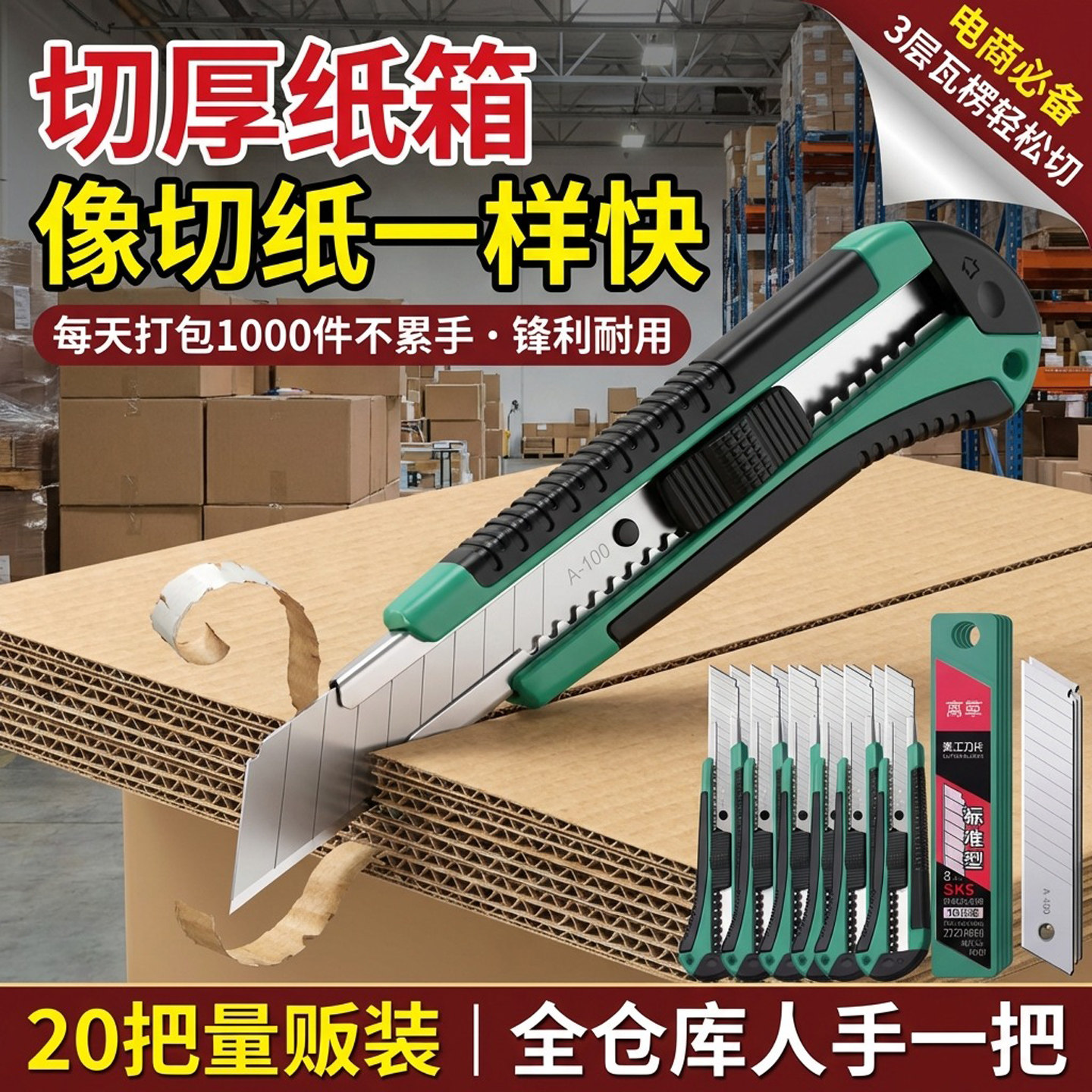 20把美工刀刀片大号拆快递开箱裁纸用壁纸刀加厚高碳钢多功能拆切工