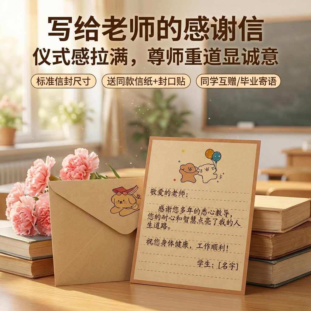 信封信纸牛皮纸加厚十岁成长礼套装贺卡手写信儿童成长礼感谢写给孩子一封信复古可爱ins风高颜值信封袋E1