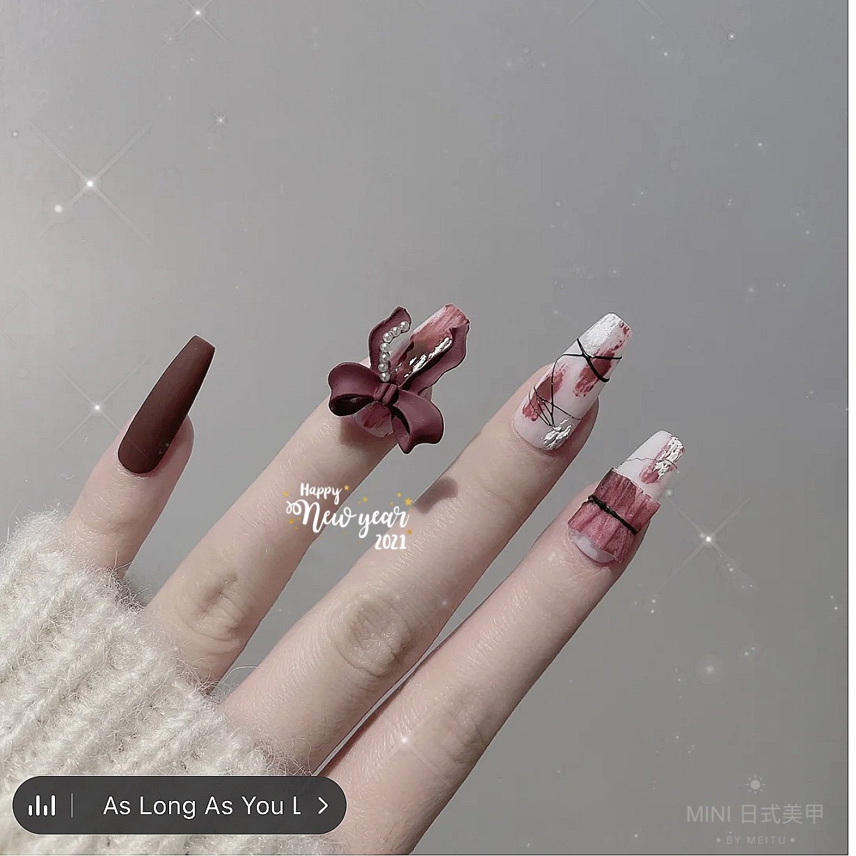 新款复古蝴蝶结新年手工美甲成品贴片假指甲穿戴式可拆卸包邮一套