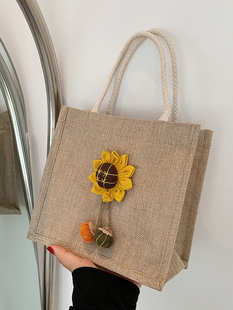 可爱手提小包包女2025新款 休闲麻布手拎便当袋学生通勤外出小挎包