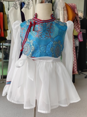 夏季女童蒙古袍纱袖薄儿童蒙古族舞蹈演出服长袖日常生活纱裙新品