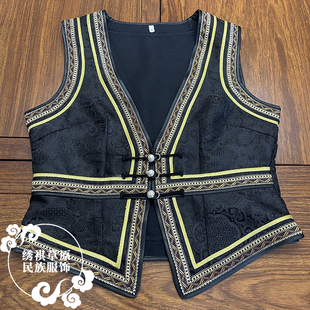 民族风女士马甲蒙古族特色坎肩少数民族服装女款修身v领短款纯色