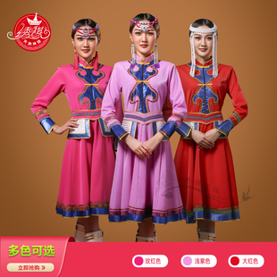 蒙古族女演出服少数民族广场舞服蒙古元素服装表演服蒙族女装裙袍
