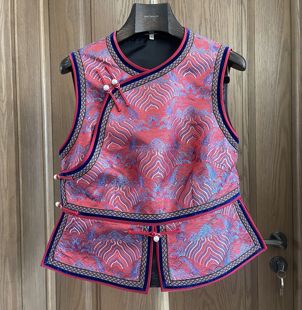 新款民族风马甲缎面蒙古服装日常现代改良蒙族坎肩女款优雅