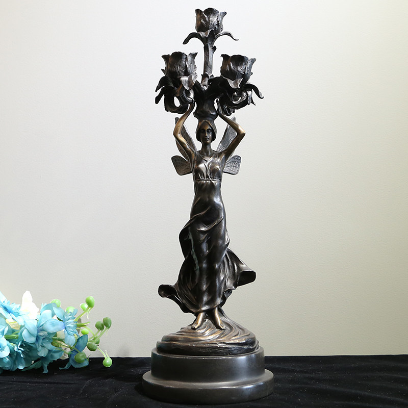 电视柜家居装饰样板房工艺品欧式天使少女举烛台客厅纯铜摆件36CM,家居饰品,装饰摆件,淘宝优惠券,粉丝福利购,淘宝优惠卷