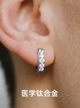 G23 ASTM F136医用型钛合金耳环养耳洞防过敏亲肤镶闪钻锆石耳饰