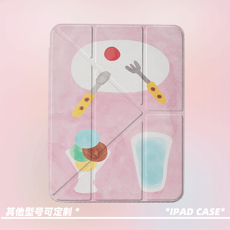 原创小众高级感彩绘甜品适用11代2026款air8ipadpro11寸三折ipad壳防弯亚克力平板壳9代10.2寸air4/5带笔槽
