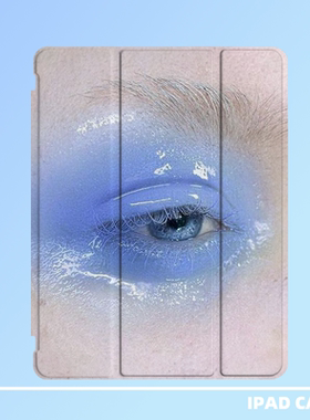 原创ins梦幻艺术小众蓝色眼睛适用苹果2022款ipadpro十代11三折ipad亚克力保护壳10.2寸pro/air4/5/mini6笔槽