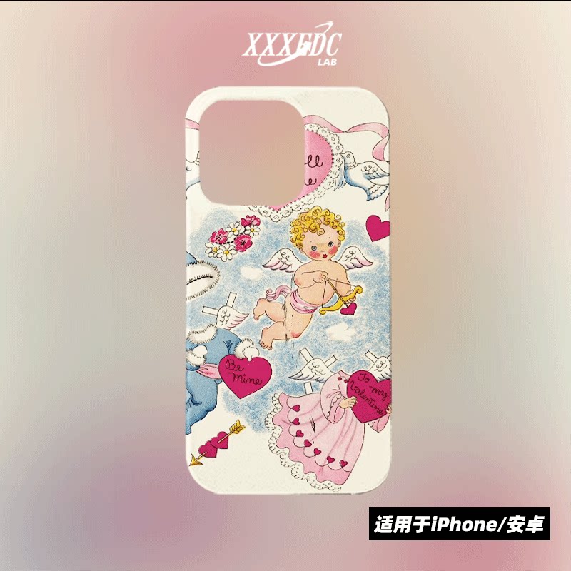 原创小众艺术复古爱心丘比特iphone18promax手机壳16p全包亮面硬壳14苹果15pro磨砂软壳适用于华为pura70