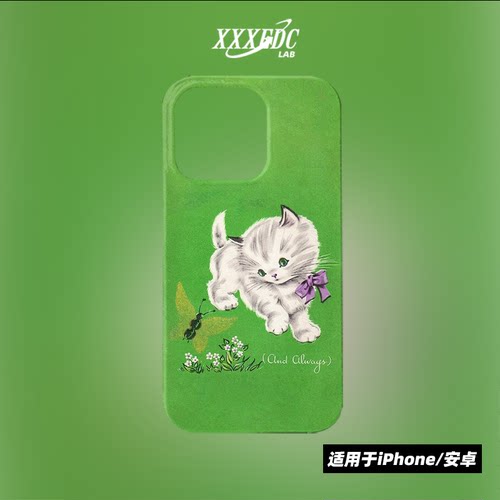 原创小众复古美式插画猫咪iphone15promax手机壳11/12/13p全包亮面硬壳苹果14pro磨砂软壳适用三星s24uS23