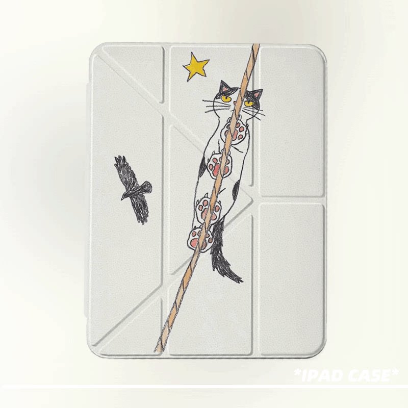 原创可爱爬杆猫咪第11代2026款air8ipadpro11寸三折ipad壳防弯y折亚克力a16平板壳9代10.2寸air7带笔槽
