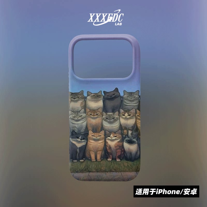 原创复古猫群合照iphone17promax手机壳磁吸壳16苹果14pro/15p全包亮面硬壳13磨砂软壳适用于华为mate80