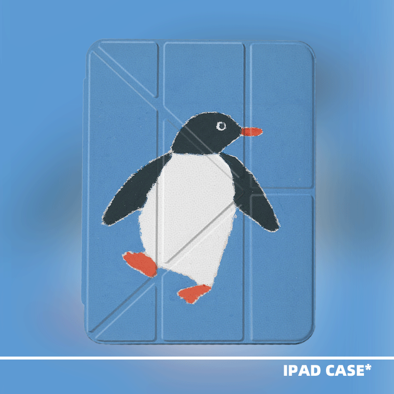 原创手绘卡通可爱企鹅适用苹果11代2025款air7ipadpro11寸3+Y折ipad防弯亚克力保护壳9代10.2寸/mini7带笔槽