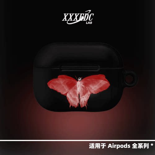 原创红翼蝴蝶适用airpods5代苹果无线蓝牙耳机保护套airpods pro2/3代保护壳4代亮面硬壳