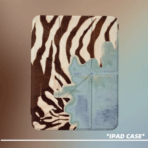 原创中古风蓝调斑马第11代2026款air8ipadpro11寸三折ipad壳防弯y折亚克力a16平板壳9代10.2寸air7带笔槽