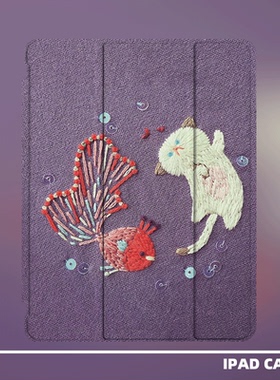 原创小众高级感小猫吃鱼适用11代2025款air7ipadpro三折ipad壳防弯亚克力平板壳9代10.2寸air5mini7带笔槽